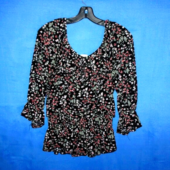 Ember Floral Smocked Peplum Blouse L - Picture 2 of 8